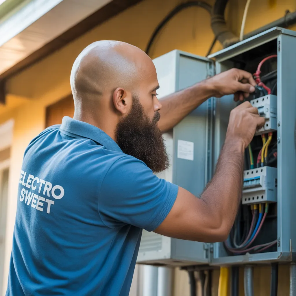 elektricien legt elektrische installatie aan  aanleg van nieuwe elektra installatie in woning  professionele elektricien installeert elektriciteit  elektrische installatie aanleggen in huis  elektricien bezig met bedrading en installatie